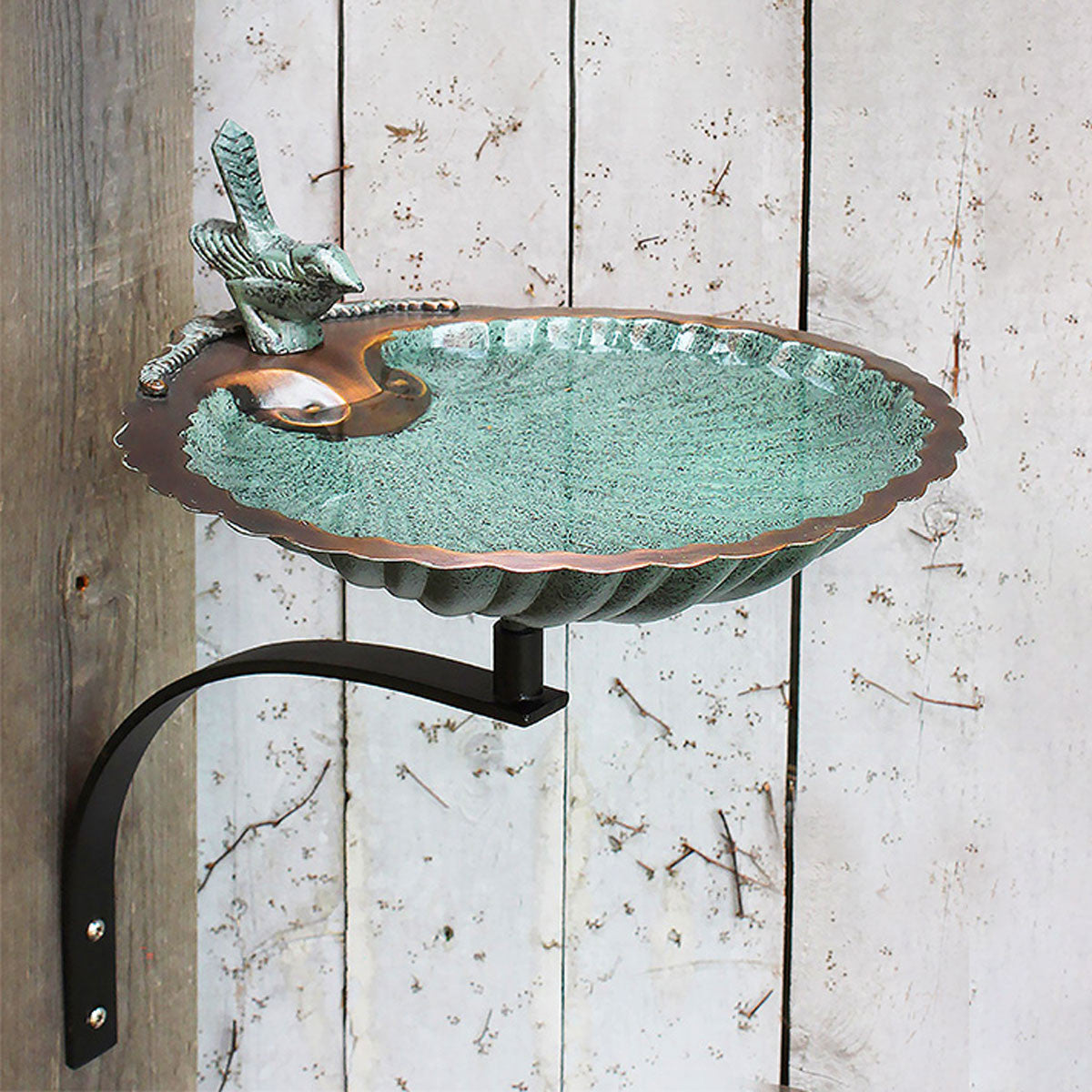 Scalloped Shell Bird Bath with Wall Bracket