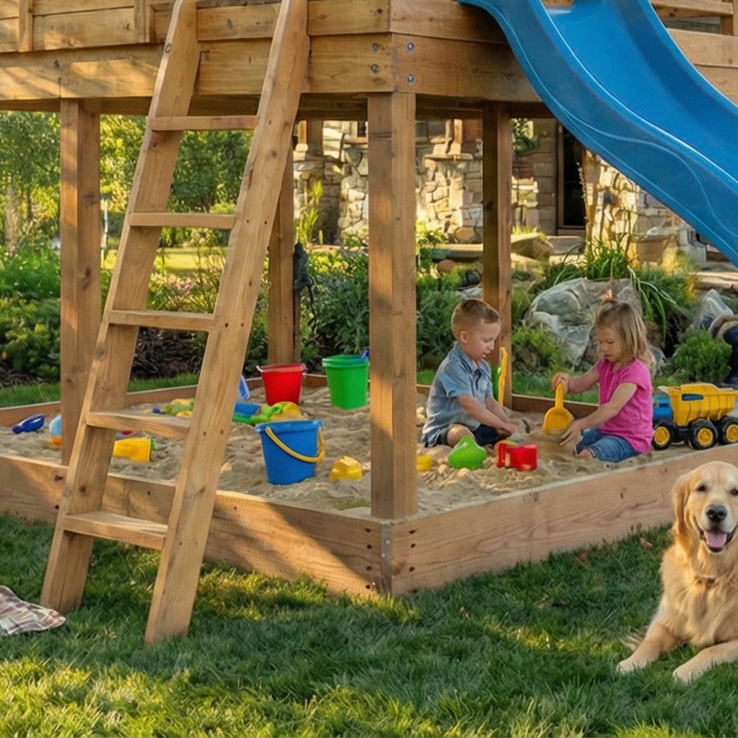 7' x 9' Cedar Cabin Playhouse & Sandbox