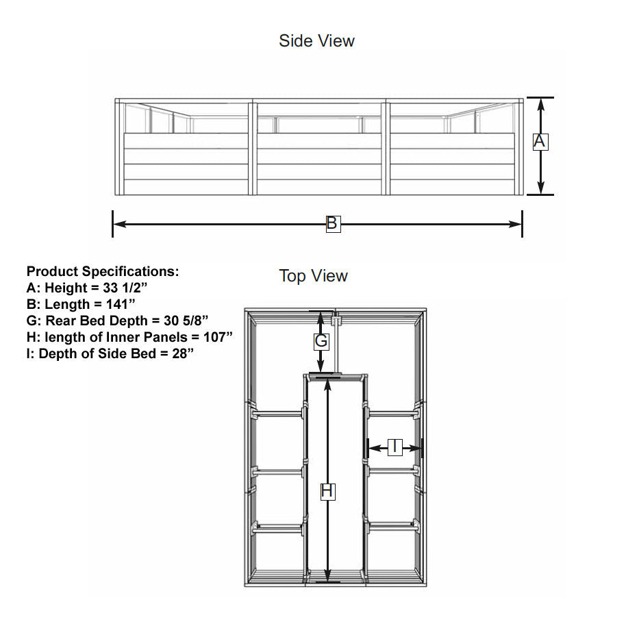 8' x 12' Garden Kit - Side and Top Views