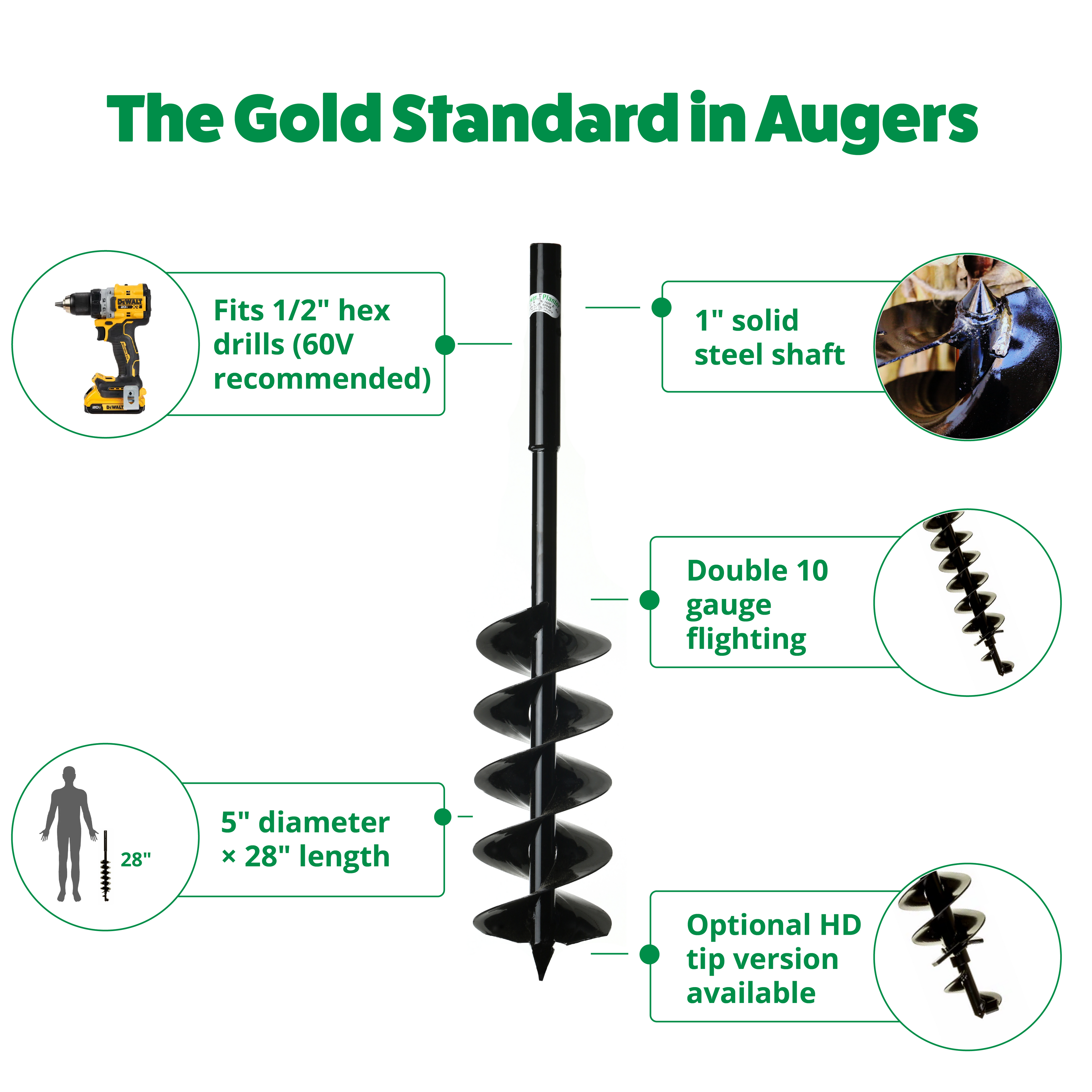 Quart Pot Landscaping Auger - 5" x 28"