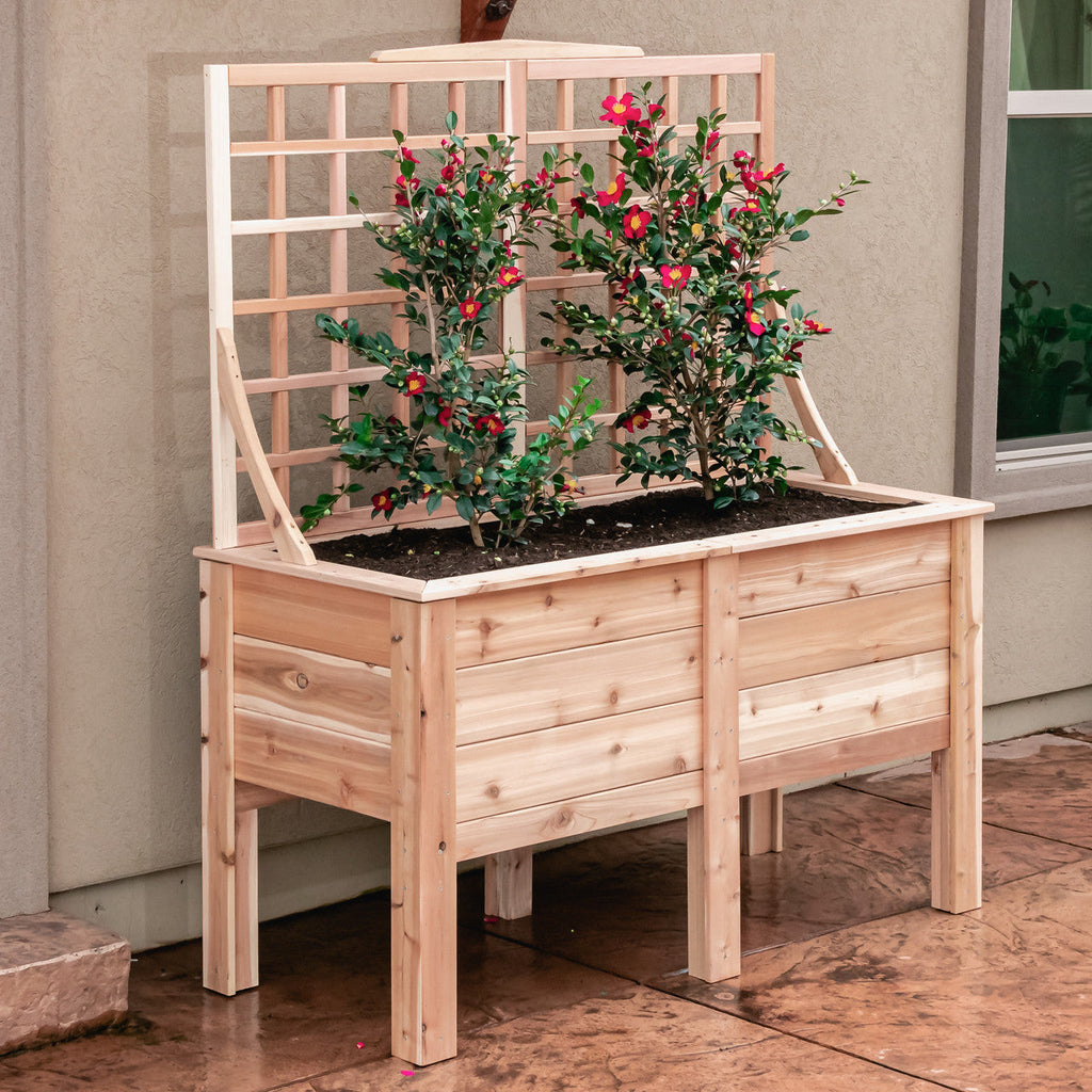 Natural Cedar Elevated Planter with Trellis